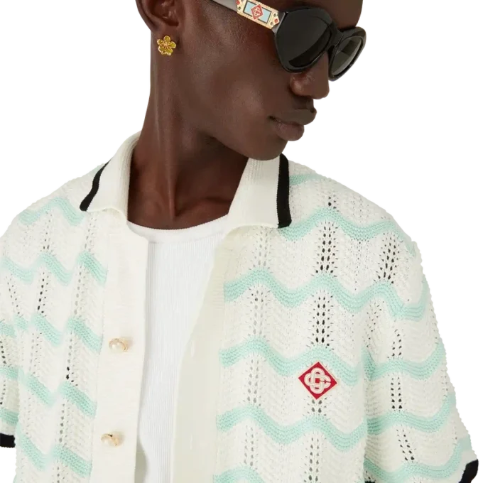 Calção de manga curta em croché de algodão com efeito ondulado degradê Calção de manga curta em croché de algodão com efeito ondulado degradê