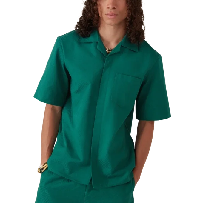 Calção de manga curta em jacquard de algodão com monograma Calção de manga curta em jacquard de algodão com monograma