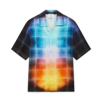 Calção de manga curta em mistura de viscose com padrão xadrez gradiente