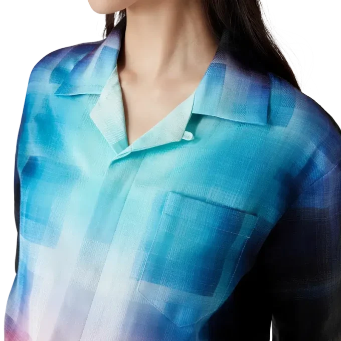 Calção de manga curta em mistura de viscose com padrão xadrez gradiente