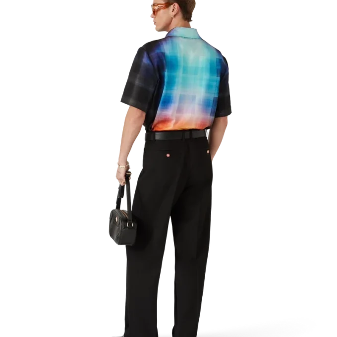 Calção de manga curta em mistura de viscose com padrão xadrez gradiente