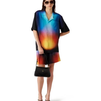 Calção de manga curta em seda com padrão gradiente