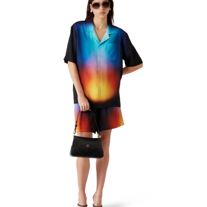 Calção de manga curta em seda com padrão gradiente