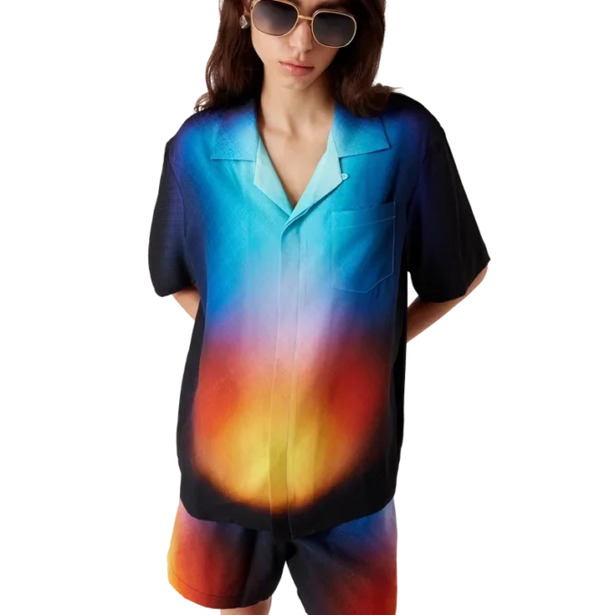 Calção de manga curta em seda com padrão gradiente