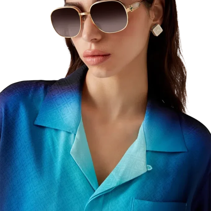 Calção de manga curta em seda com padrão gradiente