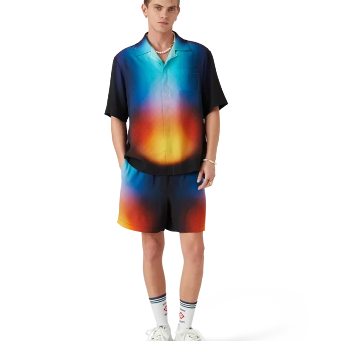 Calção de manga curta em seda com padrão gradiente