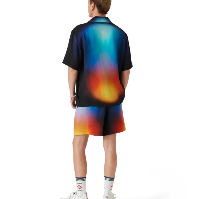 Calção de manga curta em seda com padrão gradiente