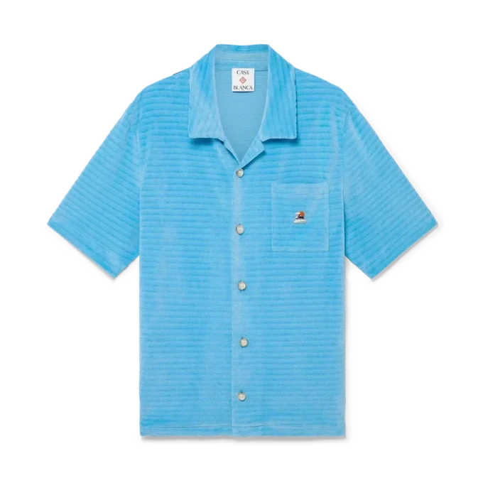 Calção de manga curta em veludo às riscas