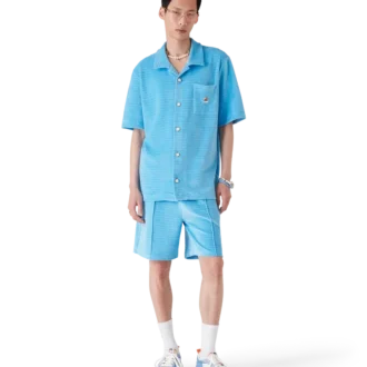 Calção de manga curta em veludo às riscas