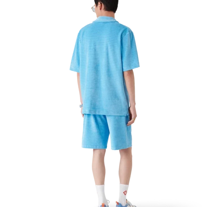 Calção de manga curta em veludo às riscas