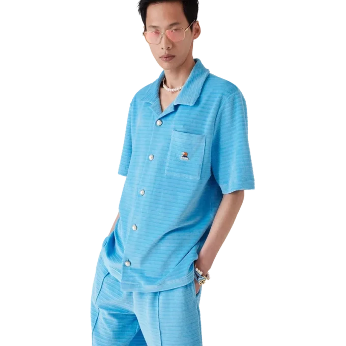 Calção de manga curta em veludo às riscas