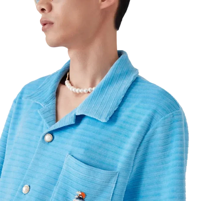 Calção de manga curta em veludo às riscas