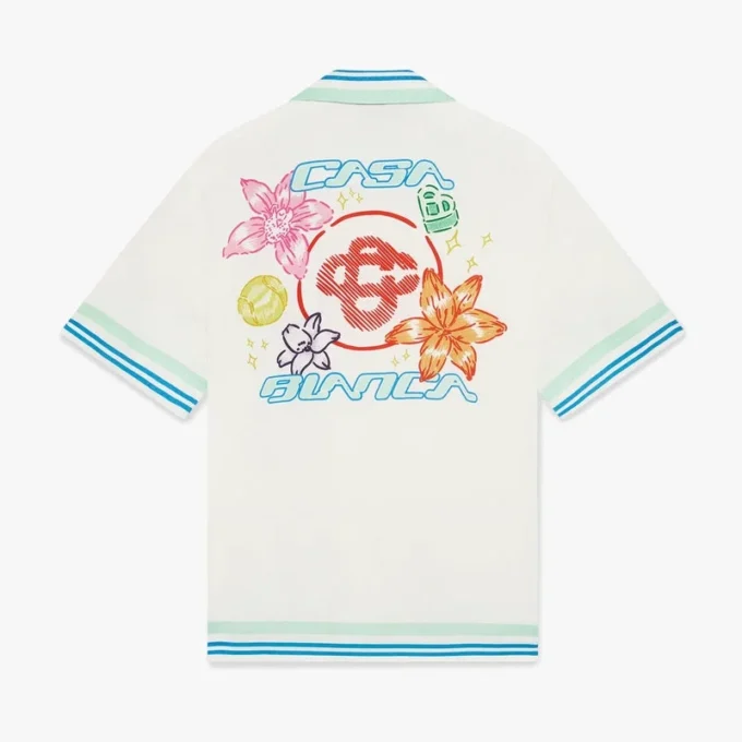 Camisa de calções de seda de manga curta com gola cubana floral