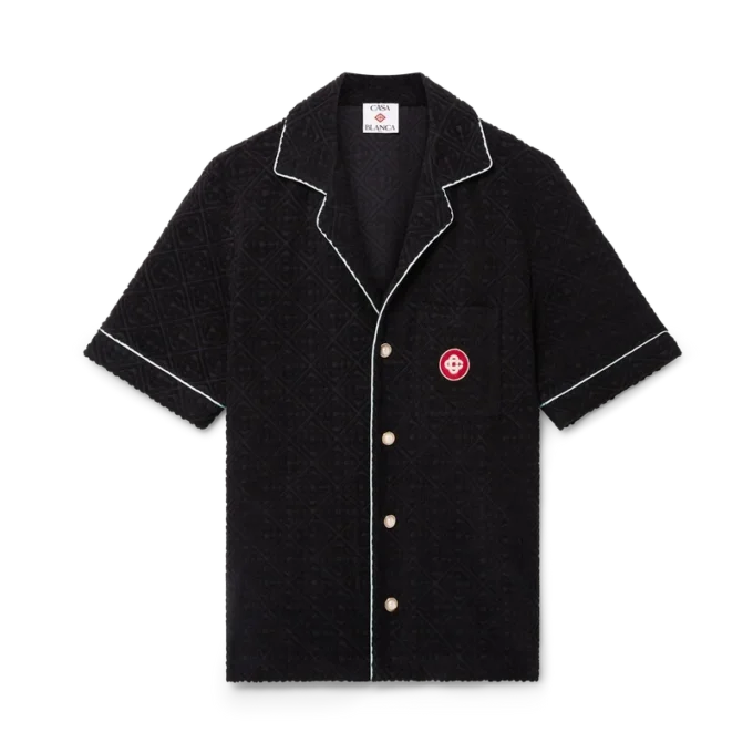 Camisa de calções em tecido de felpo com jacquard monograma Camisa de calções em tecido de felpo com jacquard monograma