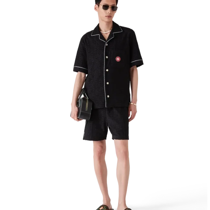 Camisa de calções em tecido de felpo com jacquard monograma Camisa de calções em tecido de felpo com jacquard monograma