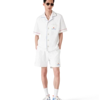 Camisa de calções em tecido de felpo com jacquard monograma