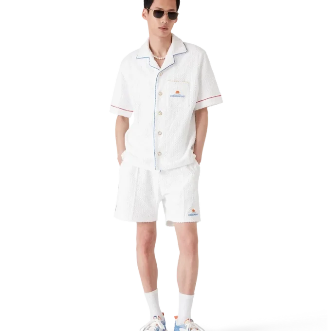Camisa de calções em tecido de felpo com jacquard monograma Camisa de calções em tecido de felpo com jacquard monograma