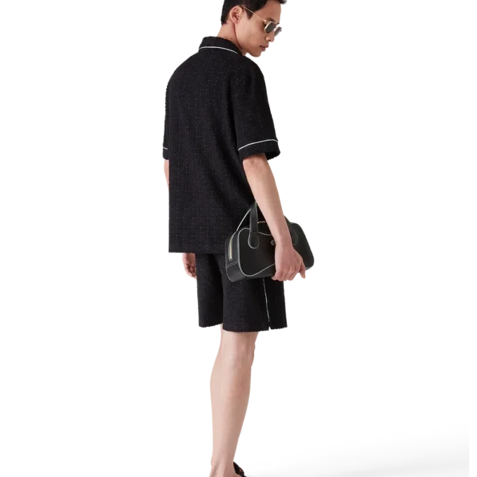 Camisa de calções em tecido de felpo com jacquard monograma Camisa de calções em tecido de felpo com jacquard monograma