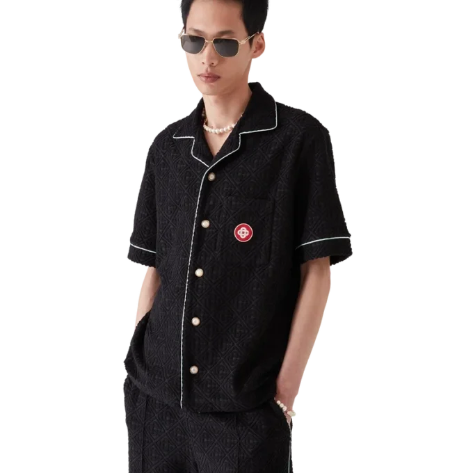 Camisa de calções em tecido de felpo com jacquard monograma Camisa de calções em tecido de felpo com jacquard monograma