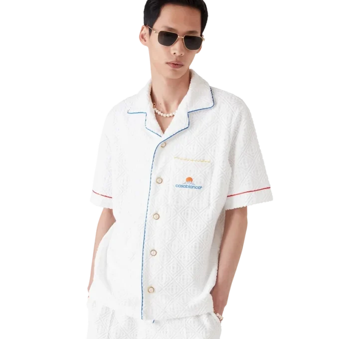Camisa de calções em tecido de felpo com jacquard monograma Camisa de calções em tecido de felpo com jacquard monograma