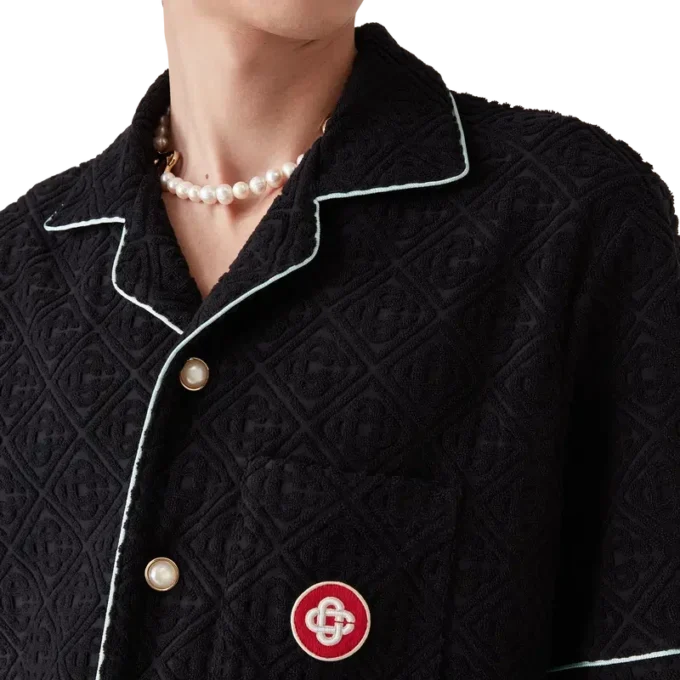 Camisa de calções em tecido de felpo com jacquard monograma Camisa de calções em tecido de felpo com jacquard monograma
