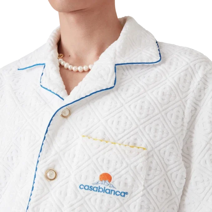 Camisa de calções em tecido de felpo com jacquard monograma Camisa de calções em tecido de felpo com jacquard monograma