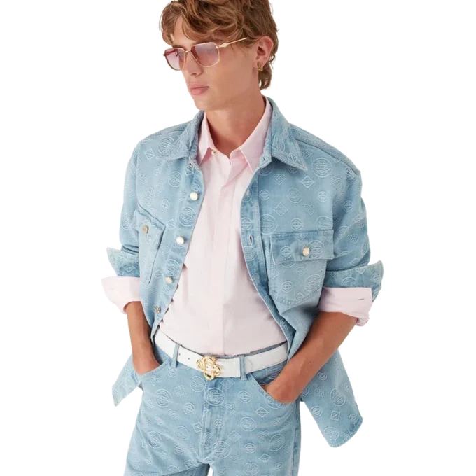Camisa de ganga com monograma Camisa de ganga com monograma