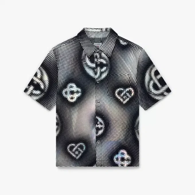 Camisa de ganga de calções com monograma perolizado Camisa de ganga de calções com monograma perolizado
