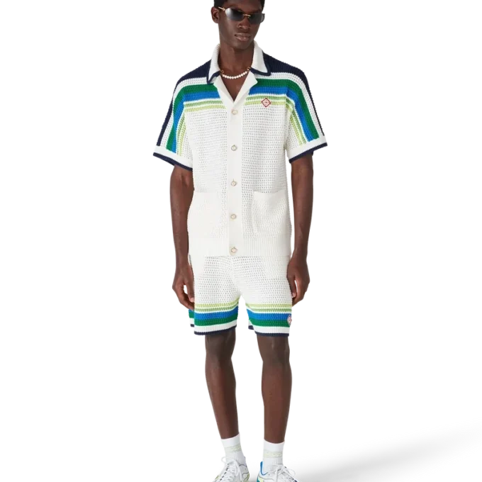 Camisa de malha de manga curta às riscas Camisa de malha de manga curta às riscas