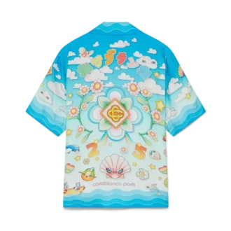 Camisa de manga curta em sarja de seda com motivo Kawaii