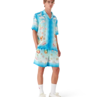 Camisa de manga curta em sarja de seda com motivo Kawaii