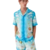 Camisa de manga curta em sarja de seda com motivo Kawaii Camisa de manga curta em sarja de seda com motivo Kawaii
