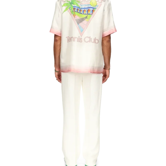 Camisa de seda de calções com ícone do clube de ténis Camisa de seda de calções com ícone do clube de ténis