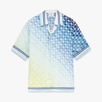 Camisa de seda de calções com padrão de quadras de ténis em gradiente