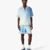 Camisa de seda de calções com padrão de quadras de ténis em gradiente