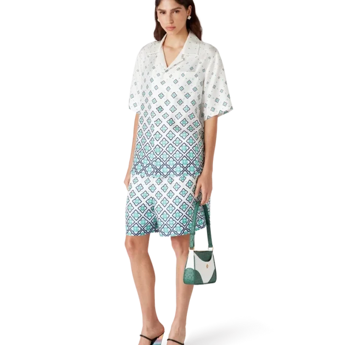 Camisa de seda de calção com monograma em degradê Camisa de seda de calção com monograma em degradê