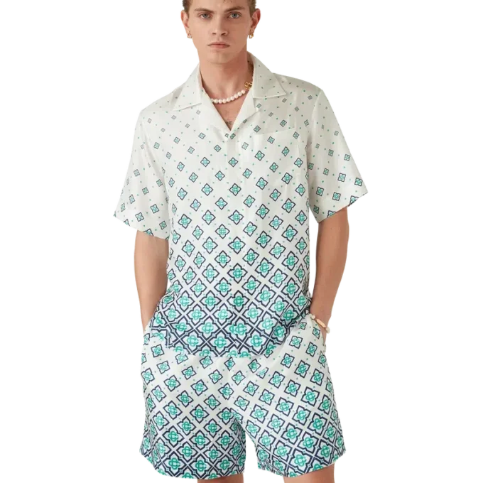 Camisa de seda de calção com monograma em degradê Camisa de seda de calção com monograma em degradê