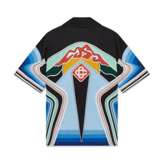 Camisa de seda de calção com padrão gráfico de montanha