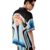 Camisa de seda de calção com padrão gráfico de montanha