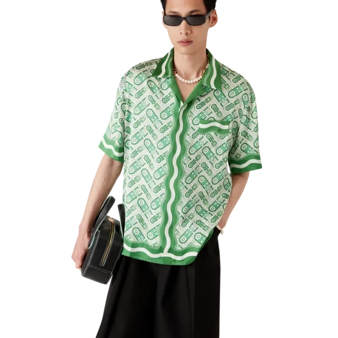 Camisa de seda de manga curta Ping Pong Camisa de seda de manga curta Ping Pong