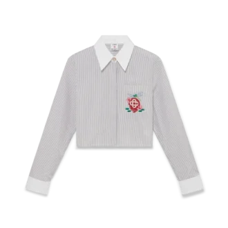 Camisas curtas de algodão com riscas finas bordadas