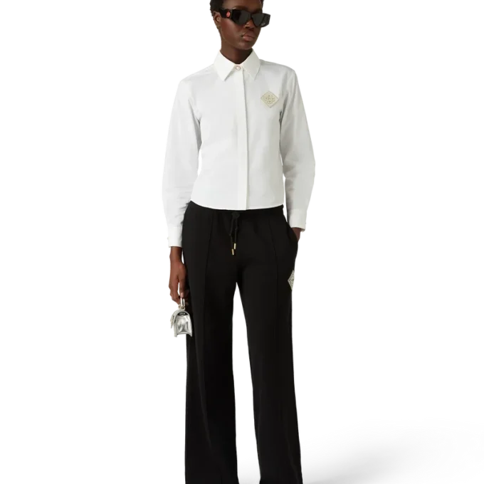 Camisas de Algodão com Emblema de Diamante e Pérola