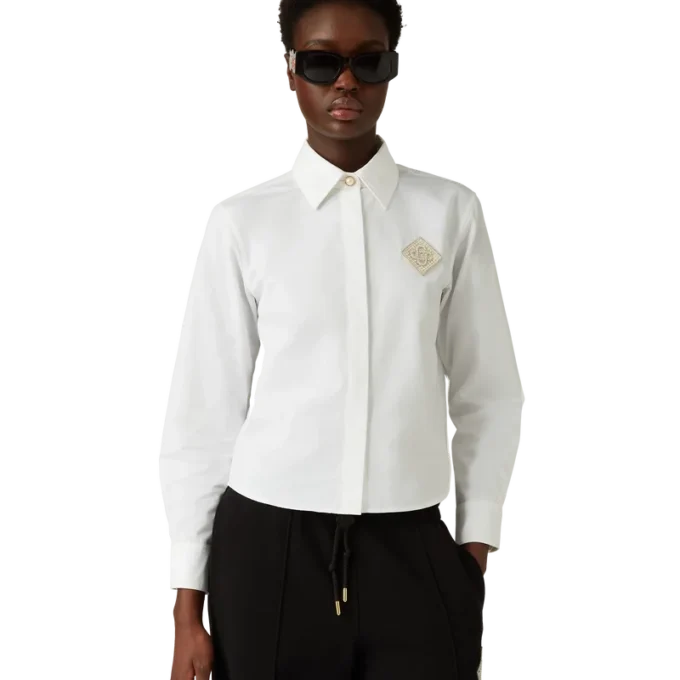 Camisas de Algodão com Emblema de Diamante e Pérola