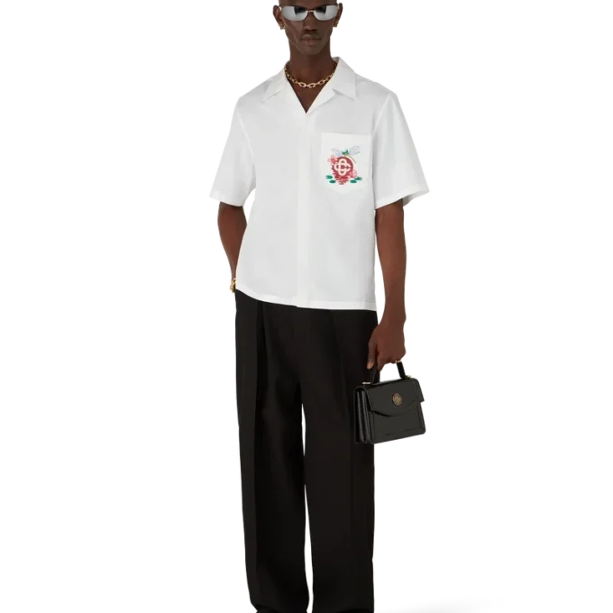 Camisas de calções bordadas em popeline de algodão Camisas de calções bordadas em popeline de algodão