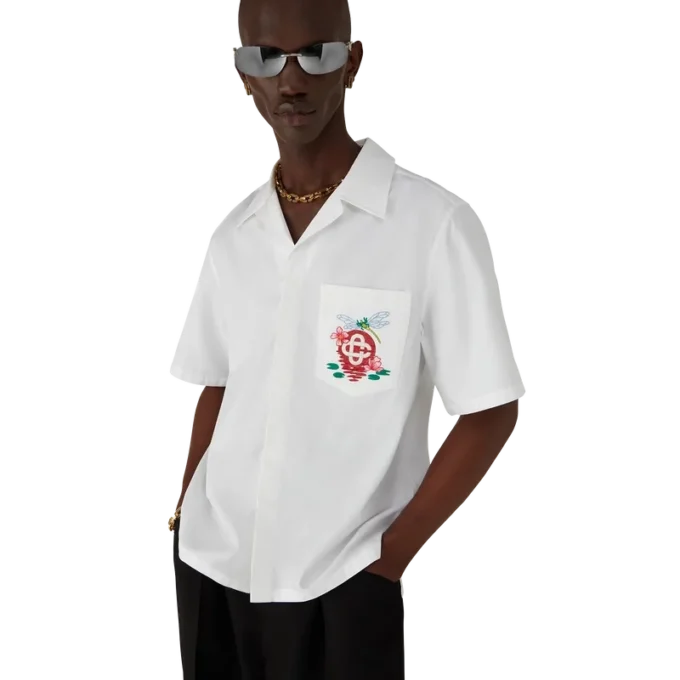 Camisas de calções bordadas em popeline de algodão Camisas de calções bordadas em popeline de algodão