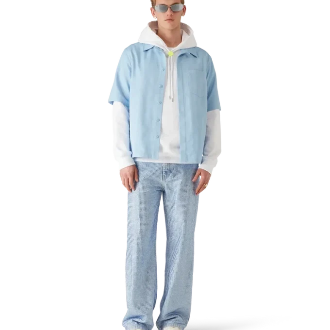 Camisas de calções com monograma azul claro
