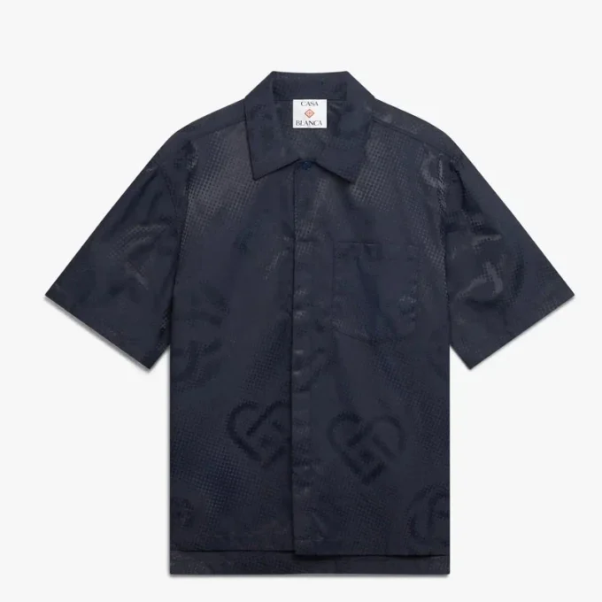 Camisas de calções com monograma em meio-tom azul-marinho Camisas de calções com monograma em meio-tom azul-marinho