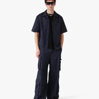 Camisas de calções com monograma em meio-tom azul-marinho