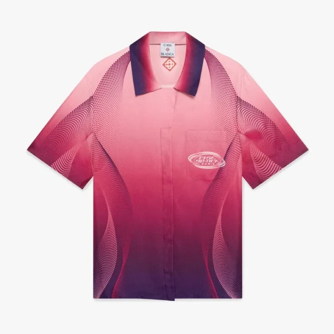 Camisas de calções de manga curta com gola cubana e gradiente em beringela