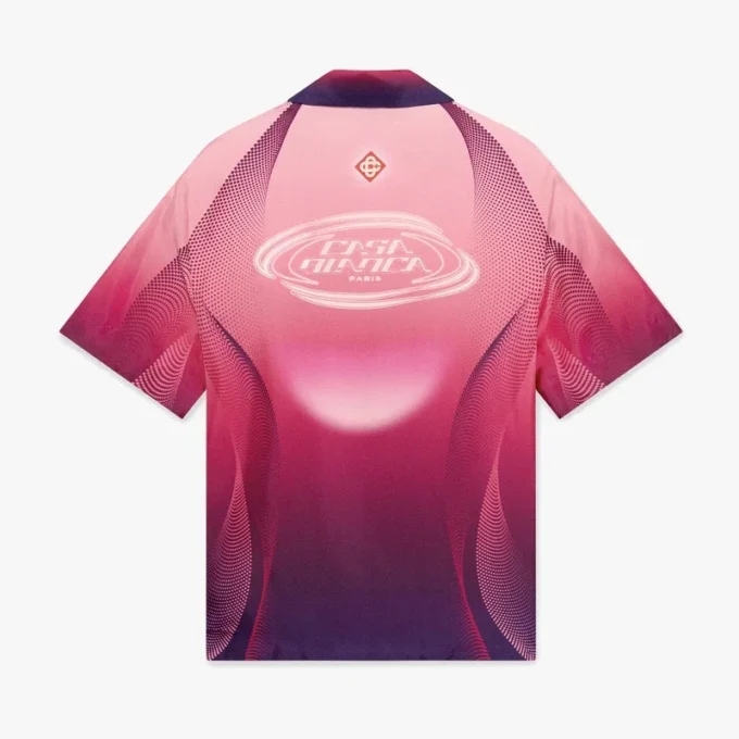 Camisas de calções de manga curta com gola cubana e gradiente em beringela